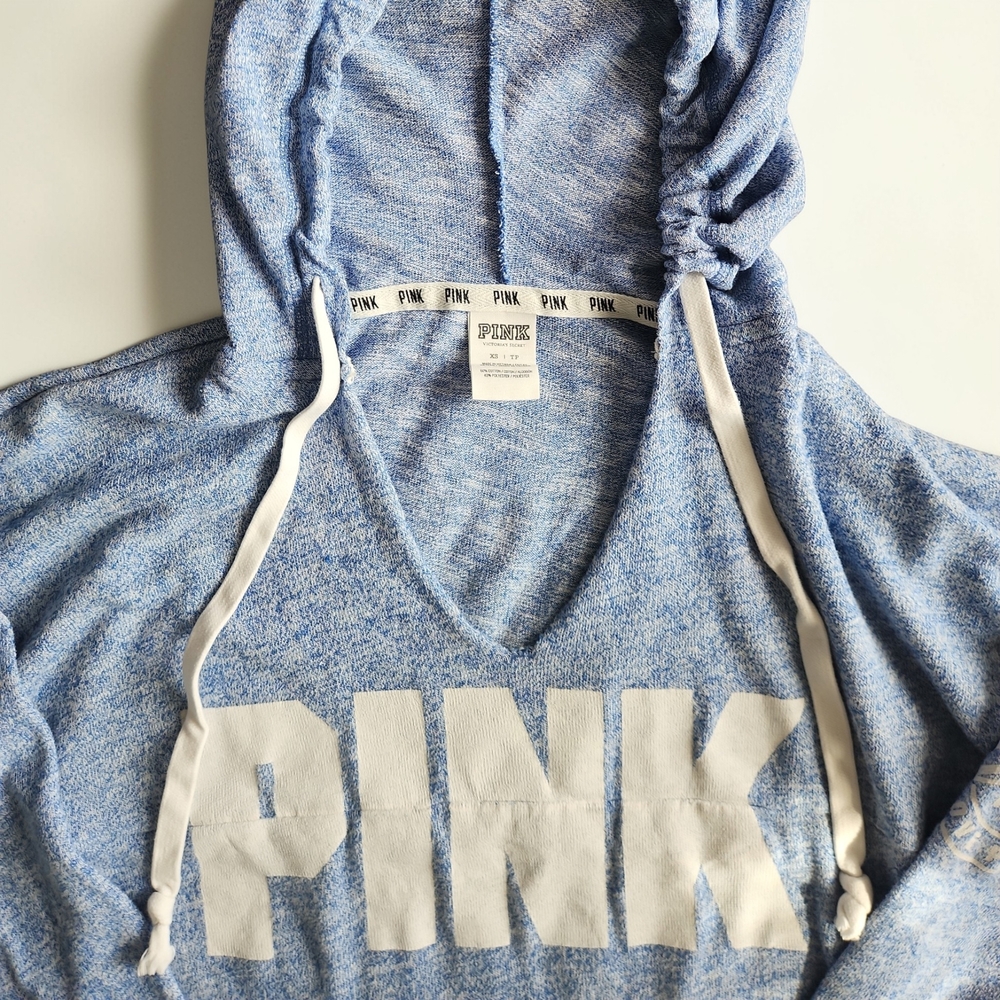 PINK Victoria's Secret-Blue Lightweight Pullover Hoodie-Size XS - Picture 2 of 8